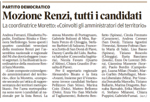 Mozione Renzi, Moretto: "Coinvolti gli amministratori del territorio" (Nuova Venezia)