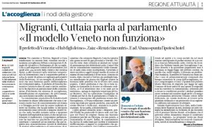 Migranti, l’audizione di Cuttaia al Parlamento (il Corriere del Veneto)